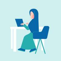 hijab femme travail sur bureau vecteur