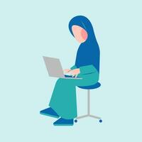 hijab femme travail sur bureau vecteur