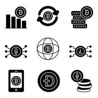 ensembles d'icônes de glyphes de crypto-monnaie vecteur