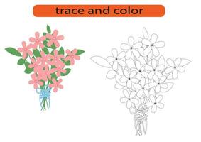 trace et Couleur le fleurs. coloration livre pour préscolaire les enfants. écriture entraine toi. vecteur