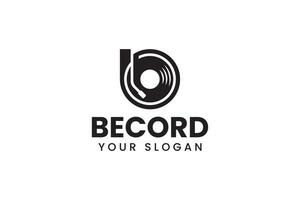 lettre b la musique avec record vinyle forme logo conception pour divertissement vecteur