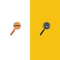 Logo du service de livraison Burger Search. Loupe avec une icône de hamburger. Illustration vectorielle vecteur