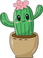 cactus kawaii avec fleur rose vecteur