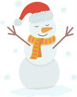 vecteur illustration de une bonhomme de neige et flocons de neige. un illustration de une bonhomme de neige pour une joyeux Noël et une content Nouveau an. vecteur illustration. un élément pour une Nouveau années carte ou affiche.