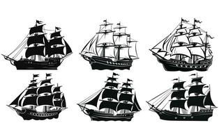 silhouette de une pirate bateau, voilier ou voile navire logo ancien vecteur illustration