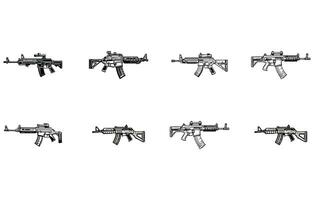 ensemble de silhouettes de divers armes, pistolet militaire graphique vecteur logo