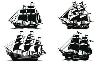 silhouette de une pirate bateau, voilier ou voile navire logo ancien vecteur illustration