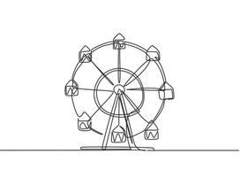 dessin continu d'une ligne d'une grande roue dans un parc d'attractions, un cercle circulaire tournant haut dans le ciel. jeu amusant au festival de fête foraine publique. illustration graphique de vecteur de conception de dessin à une seule ligne