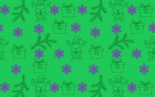 Nouveau année sans couture vecteur modèle. Couleur illustration de Nouveau années sapin branches, flocons de neige et Père Noël sur une vert Contexte dans dessin animé style. Contexte pour emballage, en tissu et cadeau.