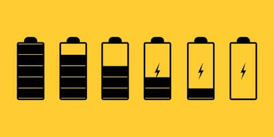 ensemble de des illustrations comparant plein et faible batterie. noir et Jaune couleur. vecteur icône.