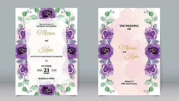 luxe mariage invitation aquarelle style violet Rose fleurs et feuilles avec Contexte vecteur