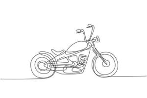 un dessin au trait continu d'une ancienne icône de moto chopper vintage rétro. Concept de transport moto classique dessiner une seule ligne design illustration graphique vectorielle vecteur