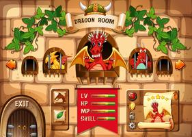 Modèle de jeu avec fond de dragon et château vecteur