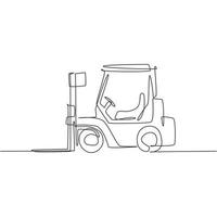 un dessin au trait continu d'un chariot élévateur en métal pour le levage de matériaux dans l'entrepôt. concept d'équipement de chargement de marchandises lourdes. illustration graphique de vecteur de conception de dessin de ligne unique dynamique