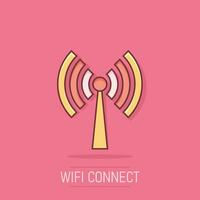 icône internet wifi dans le style comique. pictogramme d'illustration de dessin animé de vecteur de technologie sans fil wi-fi. effet d'éclaboussure du concept d'entreprise réseau wifi.
