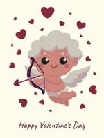 carte postale avec mignonne blond Cupidon personnage. carte, autocollant pour la Saint-Valentin journée dans dessin animé style, plat style. fête, événement. vecteur