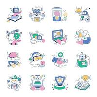 pack de ai et la robotique main tiré des illustrations vecteur