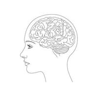 femme, magnifique fille, cerveau dans tête concept ligne art vecteur plat conception isolé sur blanc Contexte. vecteur illustration