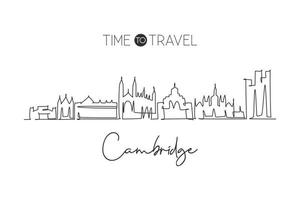 un dessin au trait continu des toits de la ville de cambridge, en angleterre. beau repère. impression d'affiche de décor de mur de maison de voyage de tourisme de paysage du monde. illustration vectorielle de dessin à une seule ligne élégante vecteur