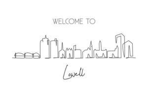 un seul dessin sur les toits de la ville de Lowell, Massachusetts. paysage de ville historique du monde. meilleure carte postale de destination de vacances. trait modifiable tendance ligne continue dessiner illustration vectorielle de conception vecteur