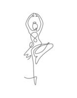 une seule ligne continue dessinant une jolie ballerine dans un style de danse de mouvement de ballet. logo de concept de danseuse sexy de beauté, art d'impression d'affiche minimaliste. illustration graphique de vecteur de conception de dessin d'une ligne à la mode