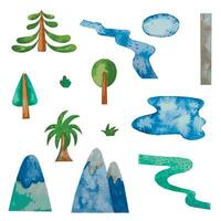 aquarelle montagnes, des arbres, des lacs, rivière et des arbres clipart vecteur