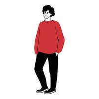 homme personnage permanent dans une confortable pose. main tiré moderne Masculin étudiant personnage dans rouge chandail. vecteur illustration dans plat style.