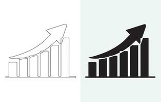 vecteur isolé sur blanc et gris Contexte ensemble de Célibataire noir La Flèche en augmentant et montrer du doigt en haut sur graphique graphique bars icône, Succès graphique en mouvement vers le haut plat conception interface infographie élément pour une