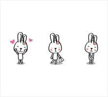 mignonne Pâques blanc lapin. lapin dessin animé vecteur collection. mignonne lapin dessin animé personnage ensemble.