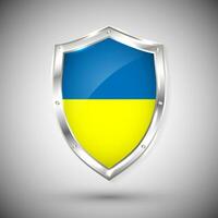 Ukraine drapeau sur métal brillant bouclier vecteur illustration. collection de drapeaux sur bouclier contre blanc Contexte. abstrait isolé objet