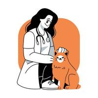 vétérinaire médecin avec chat vecteur illustration dans plat ligne dessin animé style
