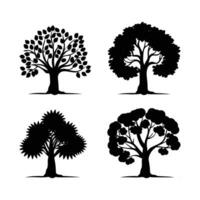 silhouette arbre ligne dessin ensemble, côté voir, ensemble de graphique des arbres éléments contour symbole pour architecture et paysage conception dessin. vecteur illustration dans accident vasculaire cérébral remplir dans blanche. tropical