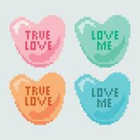 pixel bonbons cœurs avec le mots vrai l'amour et l'amour moi vecteur