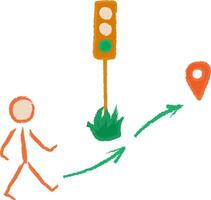 illustration de une la personne en marchant le long de le route à le but. vert circulation lumière. enfants dessin vecteur