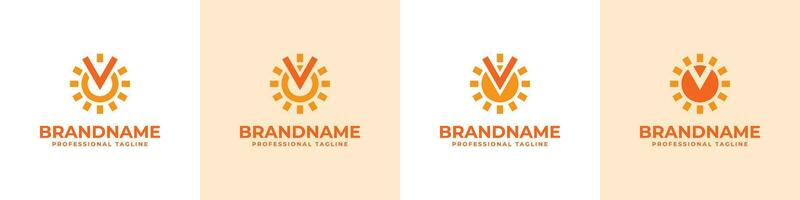 lettre v Soleil logo ensemble, adapté pour affaires en relation à solaire avec v initiale vecteur