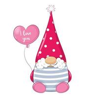 gnome mignon. clipart de la Saint-Valentin heureuse. vecteur