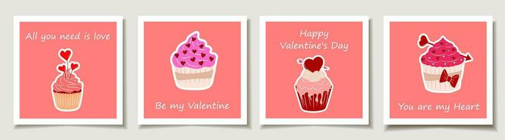 ensemble de la Saint-Valentin journée cartes avec la Saint-Valentin journée petit gâteau. aimer, la Saint-Valentin journée vecteur