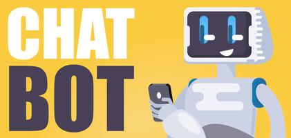 Chat Bot Libre Fond d&#39;écran. Le robot tient le téléphone, répond aux messages. Illustration de plat Vector