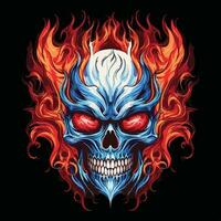 blanc crâne avec rouge et bleu flammes vecteur