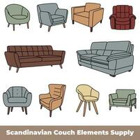 scandinave canapé éléments la fourniture vecteur