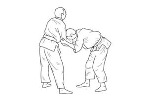 ligne dessin de deux Jeune sportif judoka combattant. judaïsme, judoka, athlète, duel, lutte, judo vecteur