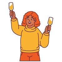 une femme célébrer fête et en portant verre de Champagne vecteur