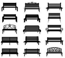 bancs silhouettes ensemble, vecteur illustration