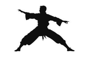 une tai chi pose noir silhouette vecteur