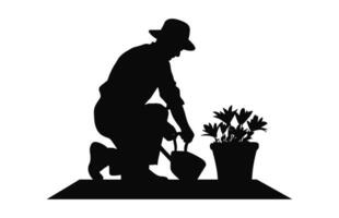 une jardinage silhouette, une jardinier noir vecteur isolé sur une blanc Contexte