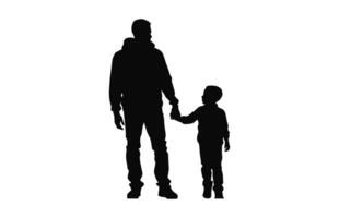 une silhouette de papa avec fils noir vecteur isolé sur une blanc Contexte