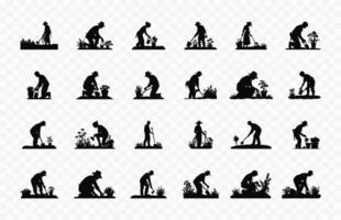 jardinage gens silhouettes vecteur ensemble, jardinier silhouette noir clipart paquet