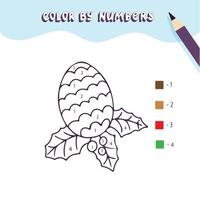 page de coloriage avec une jolie pomme de pin et un houx. colorier par des nombres. jeu éducatif pour enfants vecteur