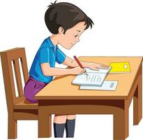 une garçon Faire le sien devoirs tandis que séance sur le table vecteur illustration