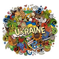 Ukraine main tiré dessin animé griffonnage illustration. marrant ukrainien conception. vecteur